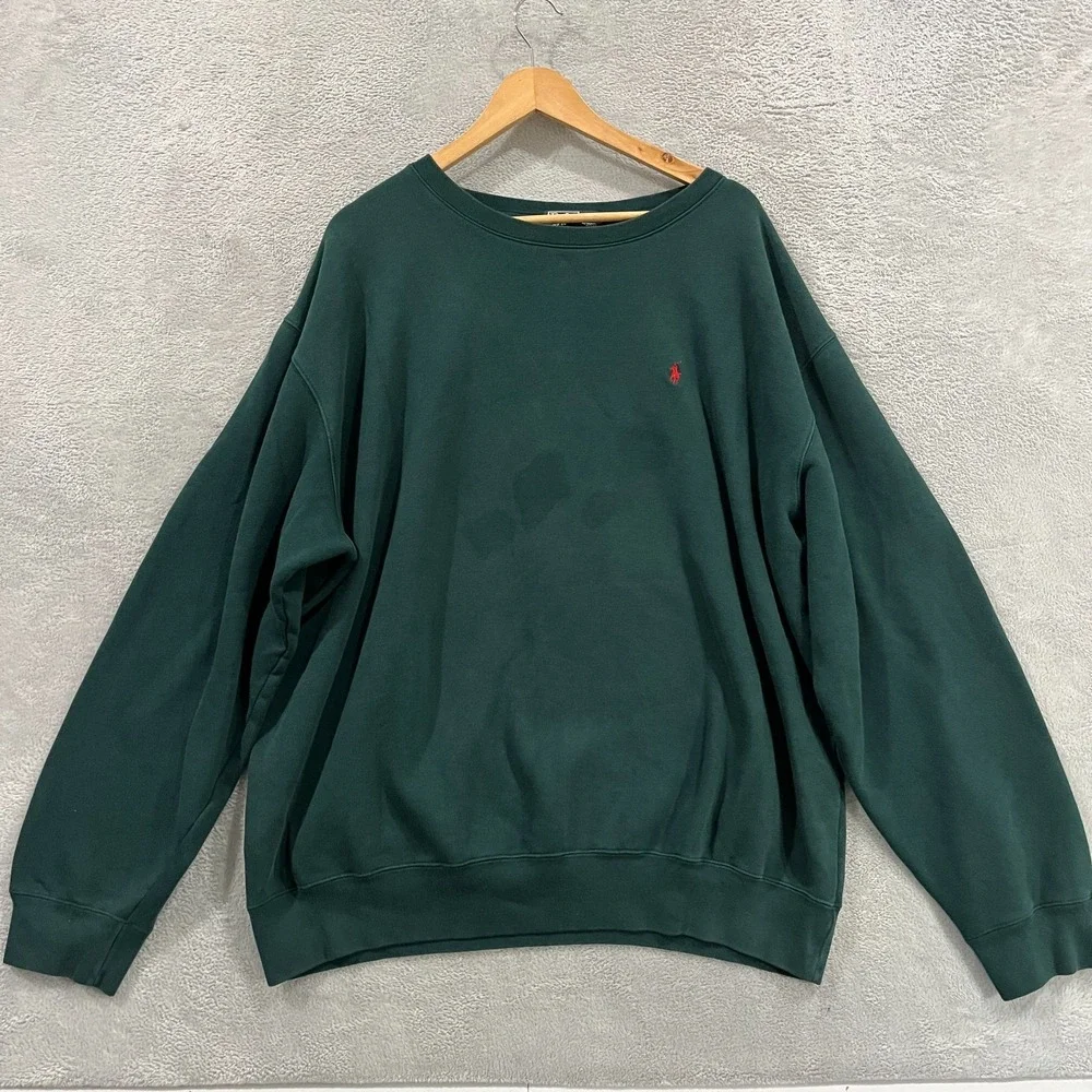 Polo Ralph Lauren Sweatshirt Mens XXL Green Crew Neck Red Pony Logo Pullover